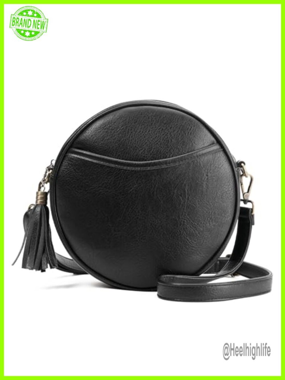 Round Crossbody Bag PU Leather Adjustable Strap Travel Purse